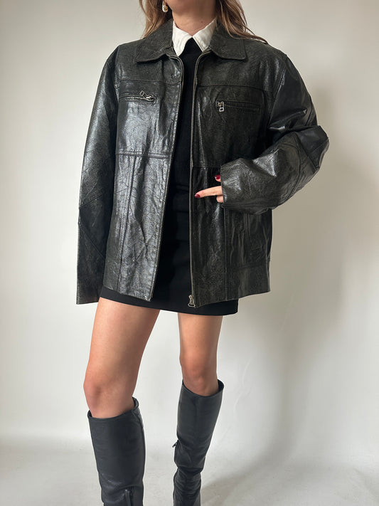 Giacca in pelle effetto pitonato