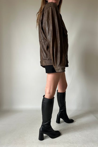 Chocolate used leather bomber