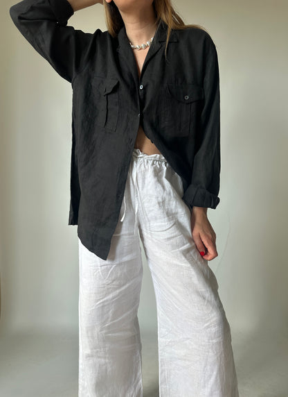 Black oversize 100% linen shirt