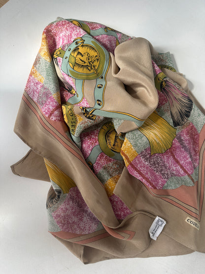 Foulard stampato rosa e beige pura seta