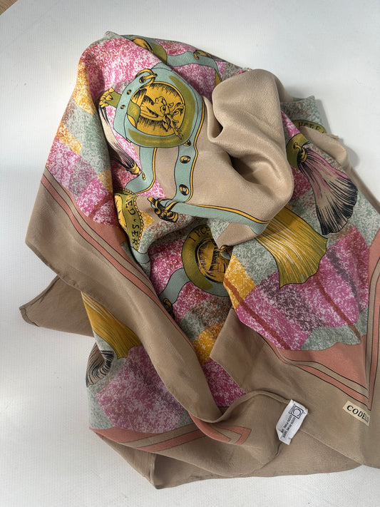 Foulard stampato rosa e beige pura seta