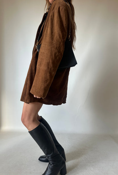 Chocolate oversize real suede jacket