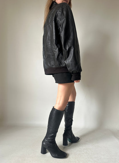 Soft leather black bomber