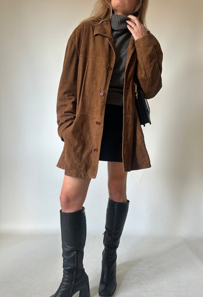 Chocolate oversize real suede jacket