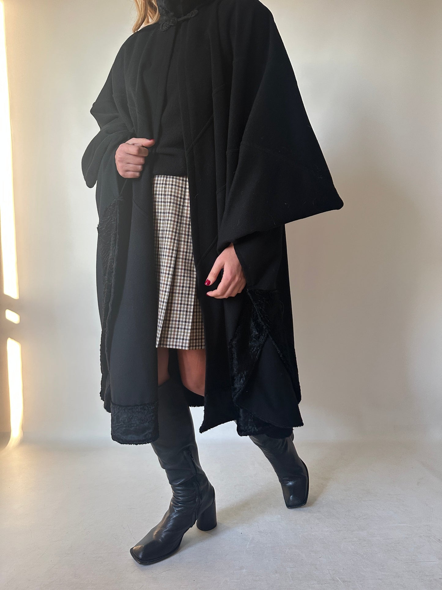 Luxury wool and astrakan poncho