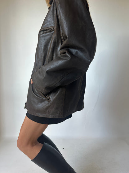 Chocolate distressed leather jacket