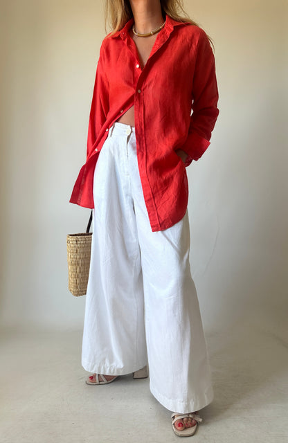 RALPH LAUREN coral linen shirt