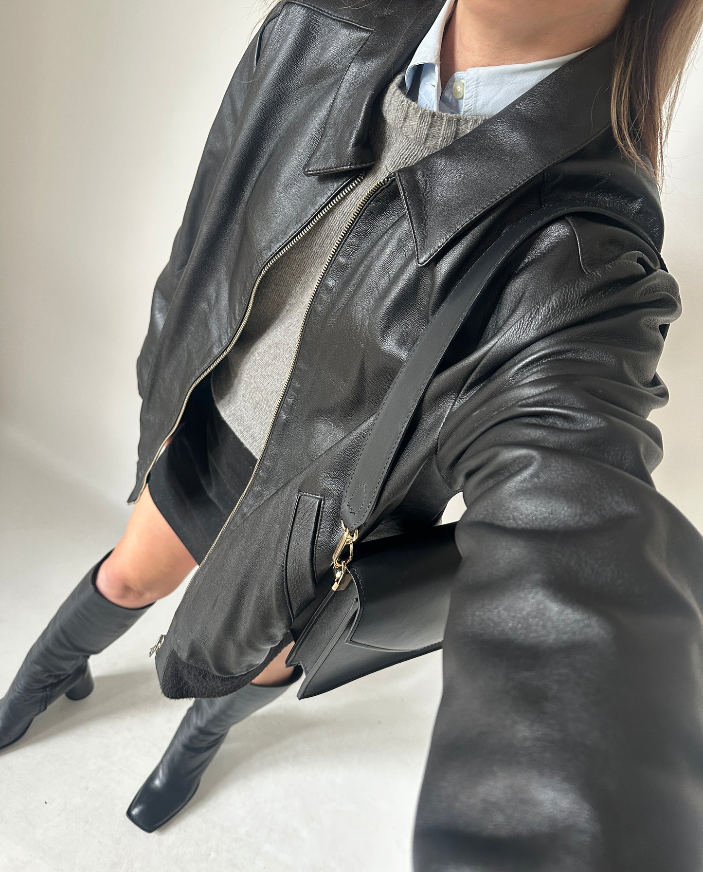 Soft leather black bomber