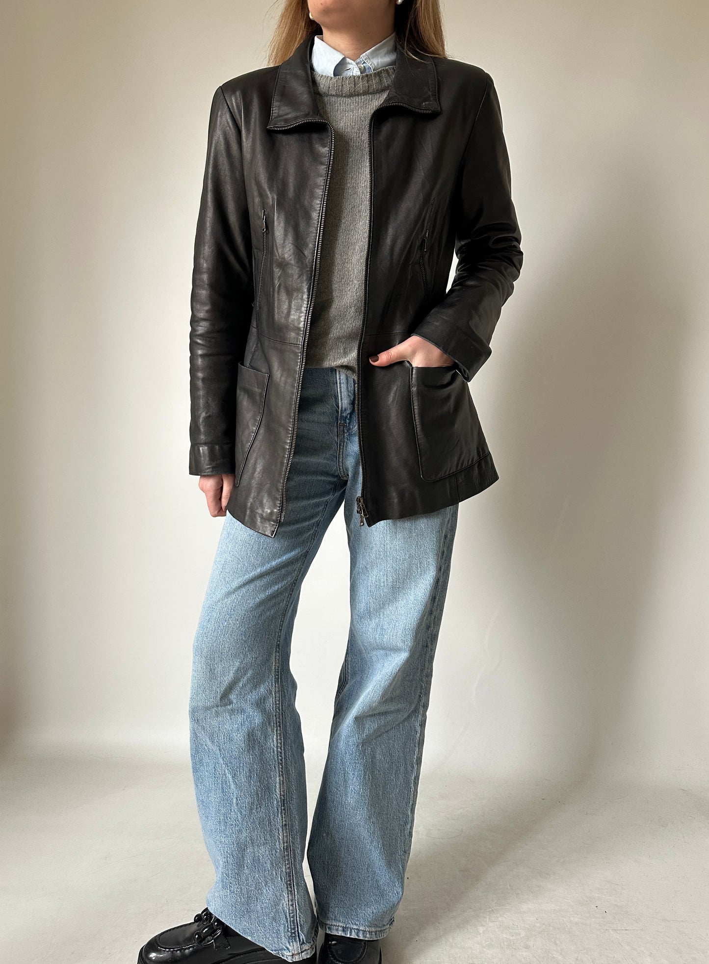 Dark chocolate slim leather jacket
