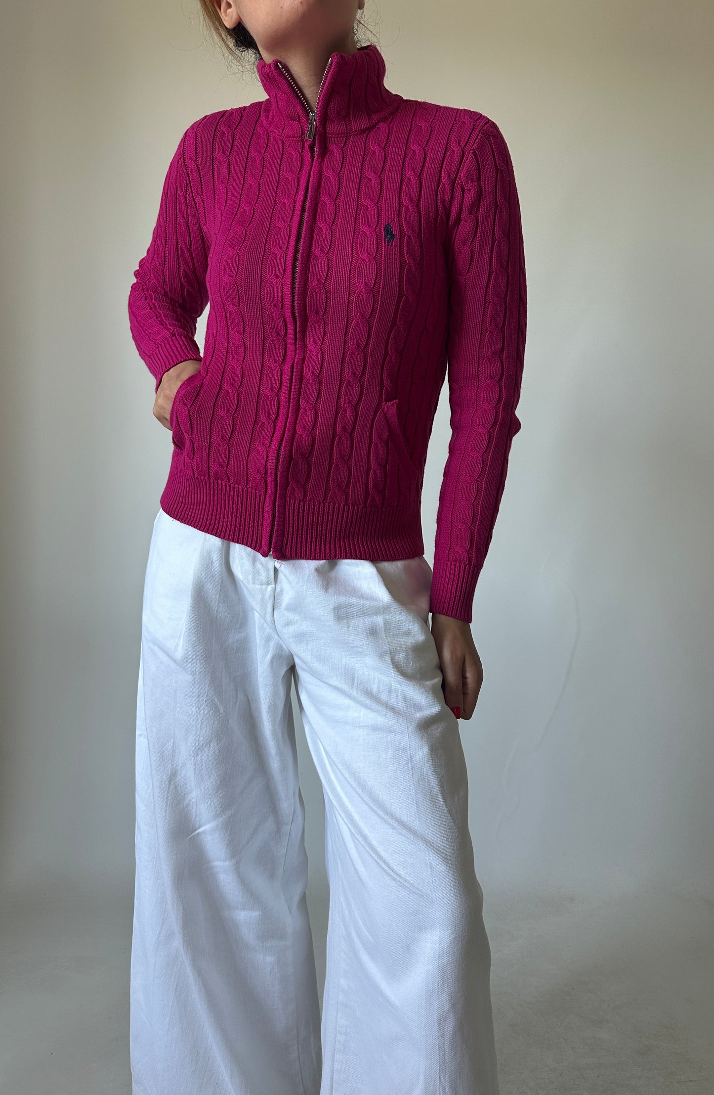 RALPH LAUREN pink cable-knit cardigan
