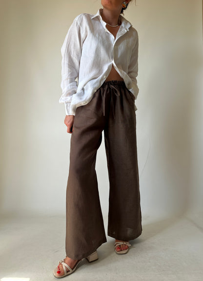 Pantalone Matilde in lino - cioccolato