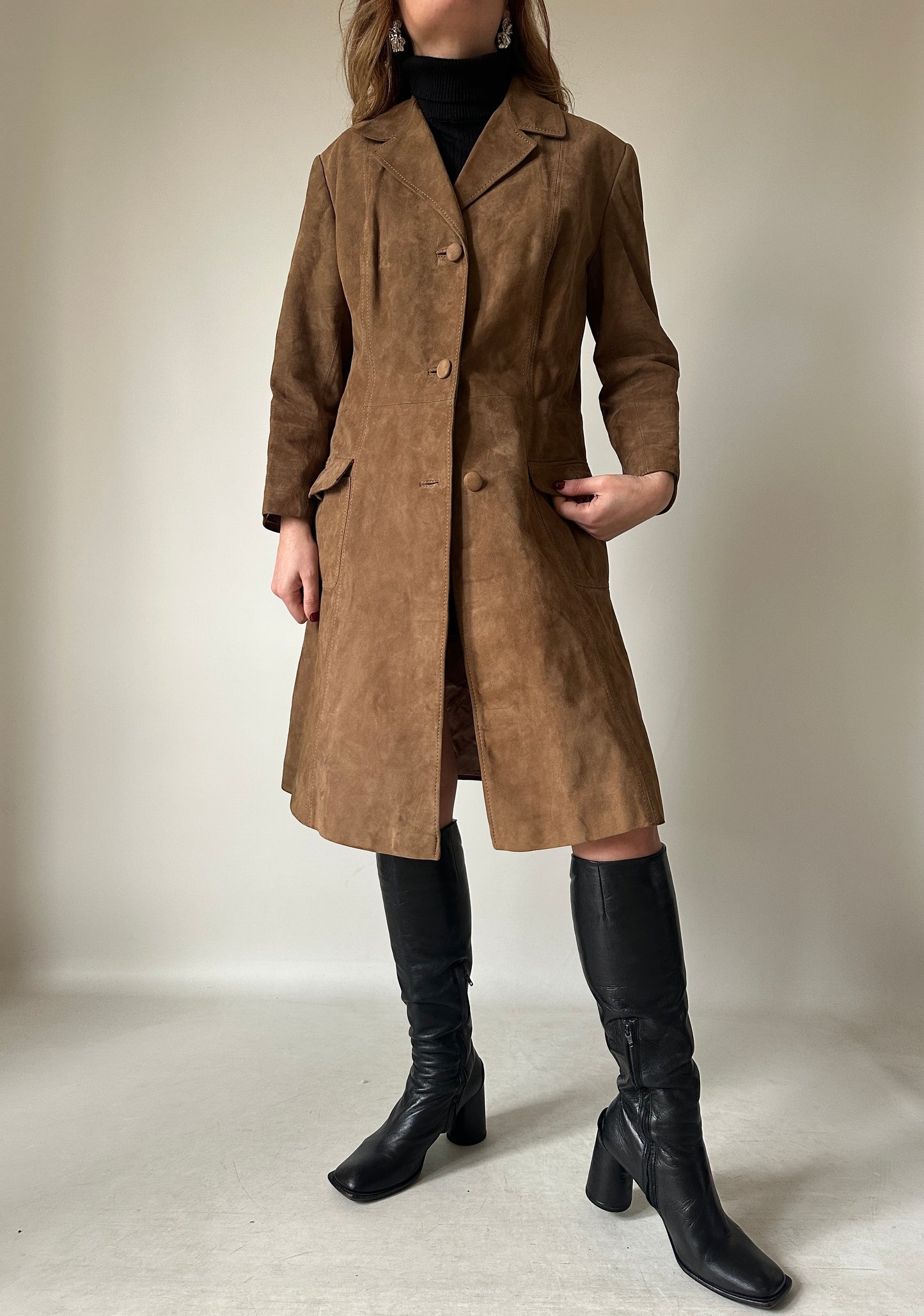 Long suede petite trench