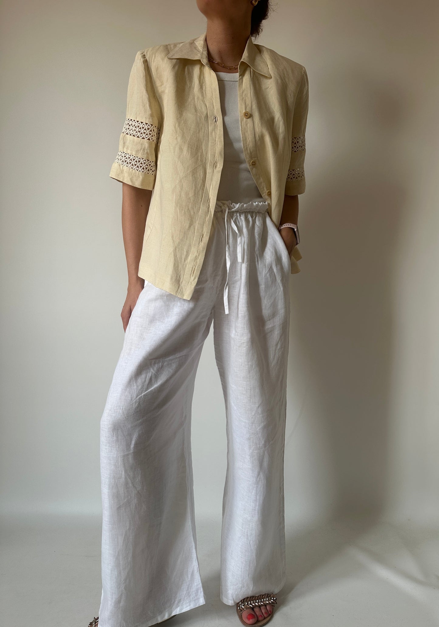 Tailored pure linen cream shirt