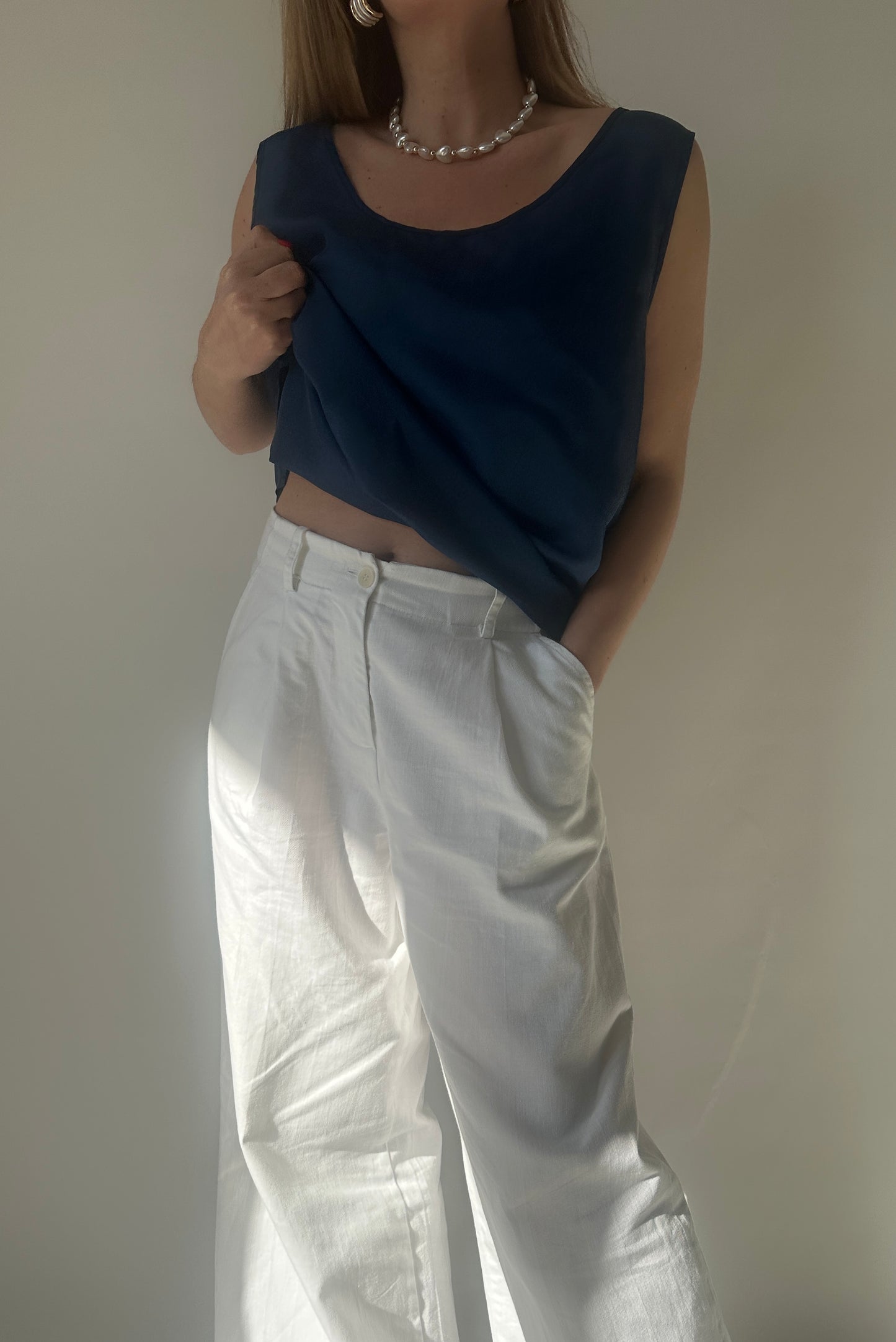 Canotta navy in pura seta