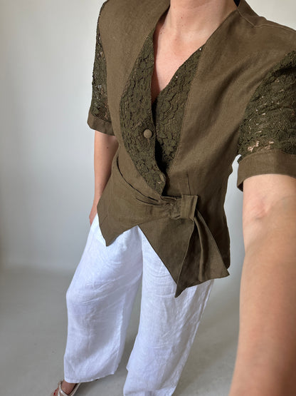 Blazer in lino con maniche ricamate
