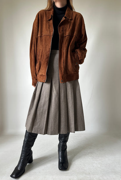 Dark brown suede bomber