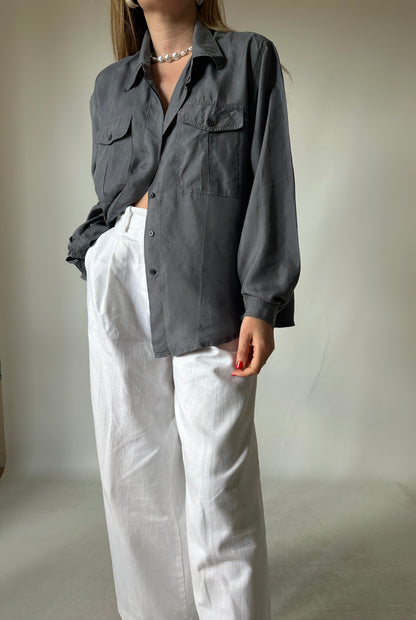 Grey oversize 100% silk shirt