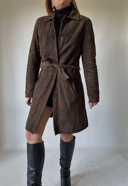 Unique chocolate suede leather trench