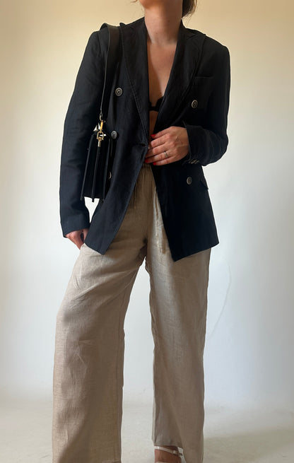 Blazer petite in lino nero