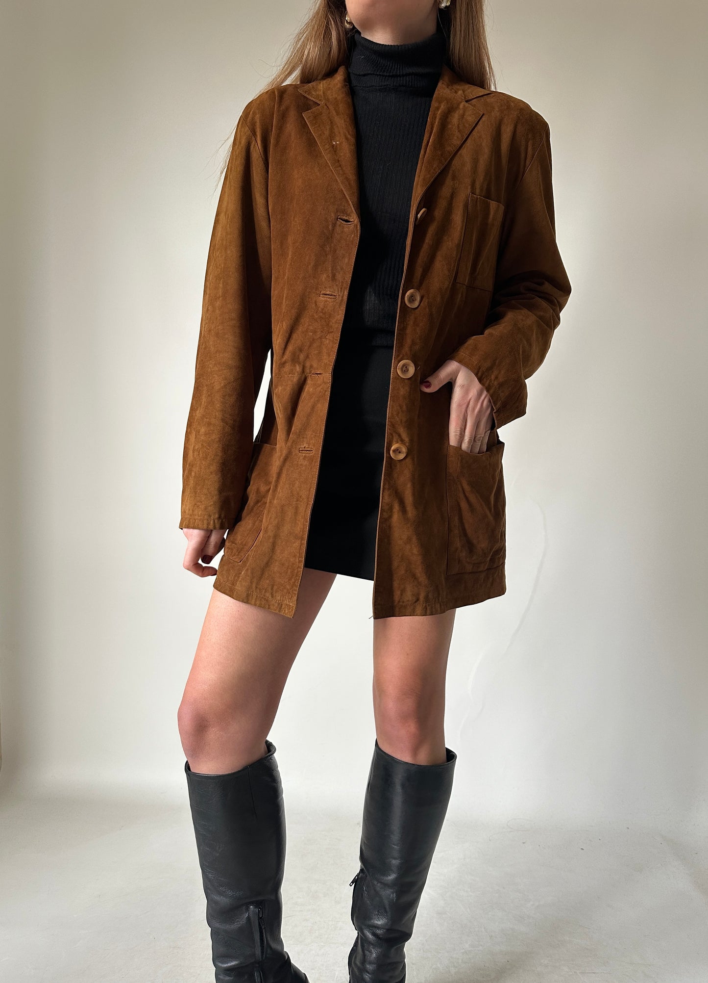 Suede petite jacket with belt