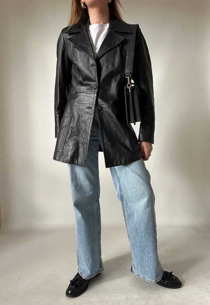 Minimal black leather jacket