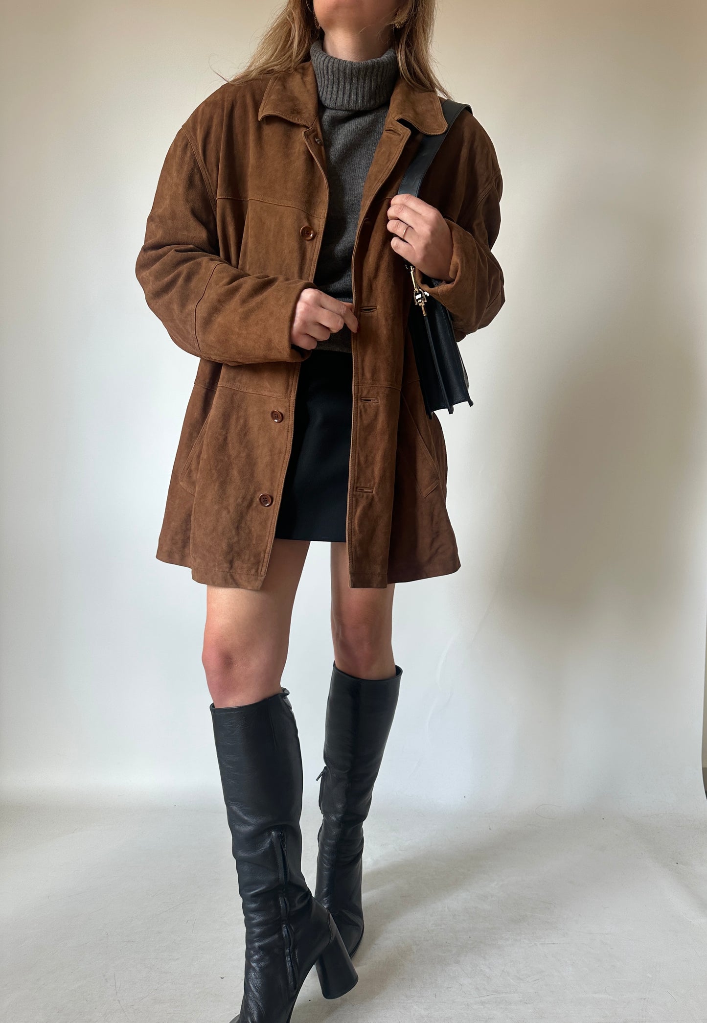 Chocolate oversize real suede jacket