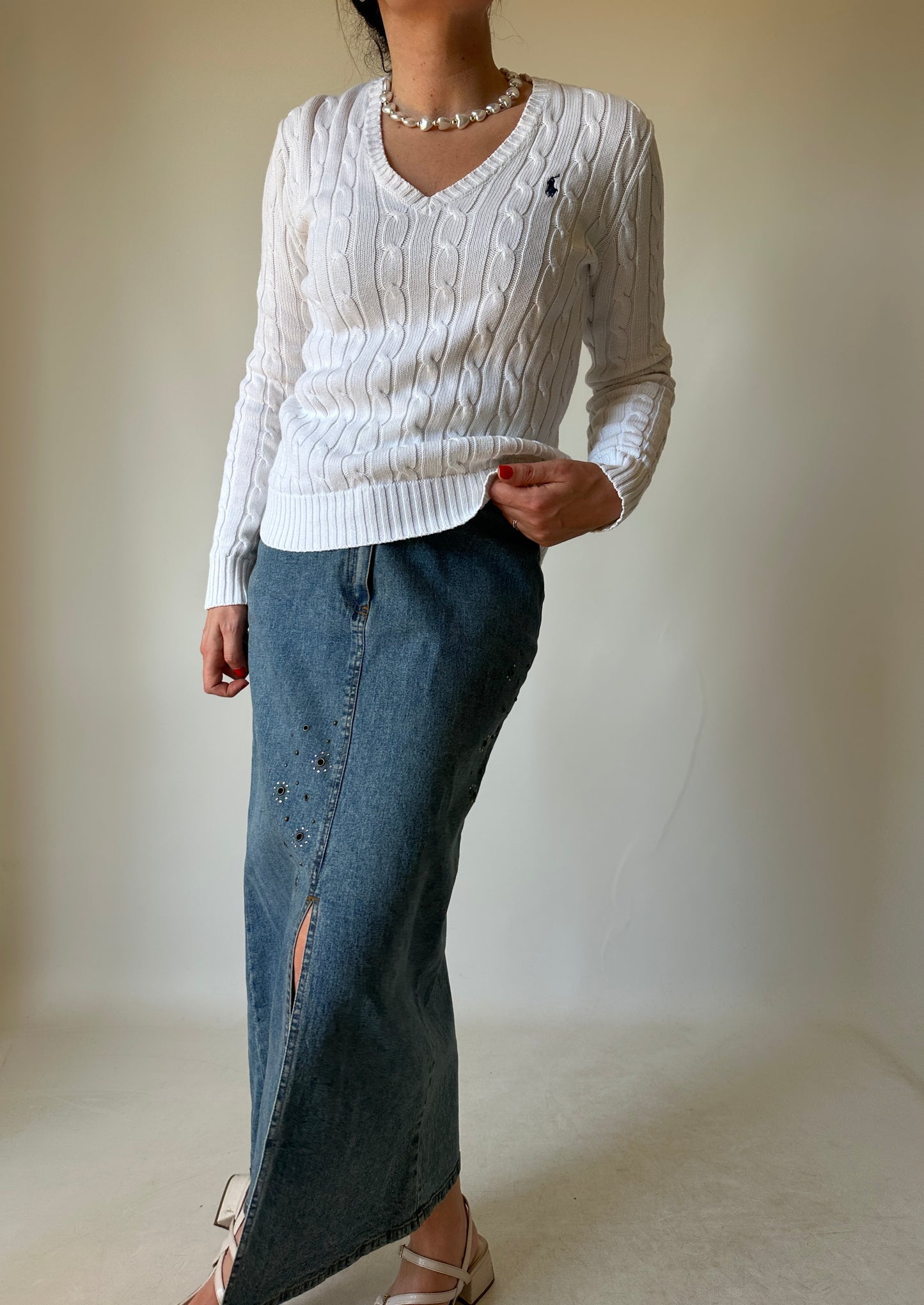 RALPH LAUREN white cable-knit sweater