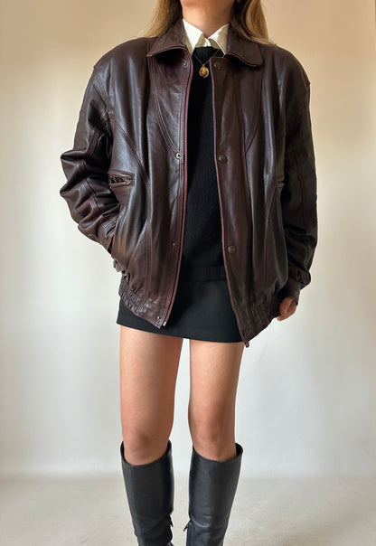 Dreamy burgundy leather bomber
