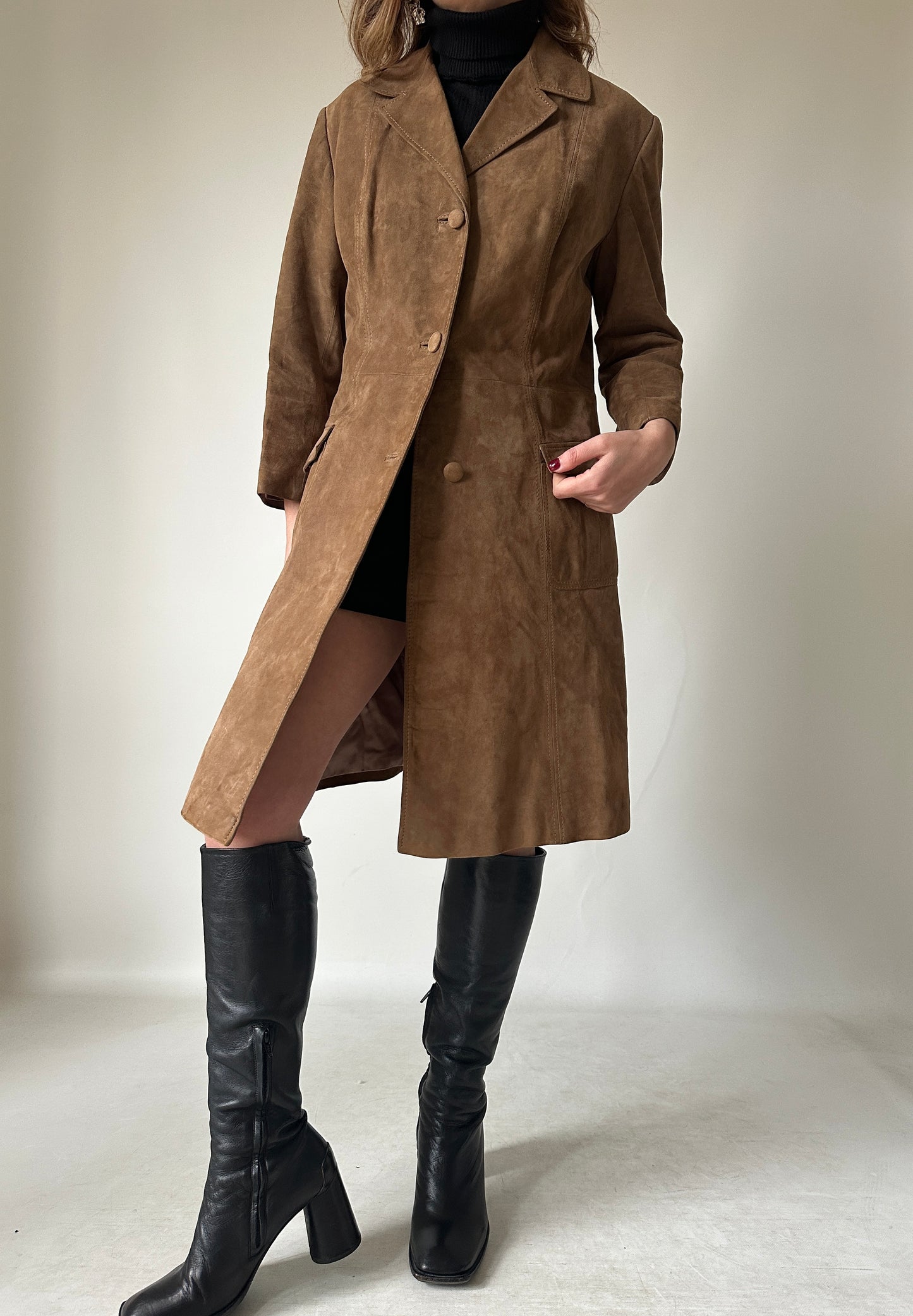 Long suede petite trench