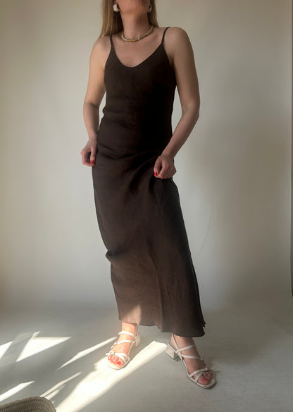 Dreamy chocolate long linen dress