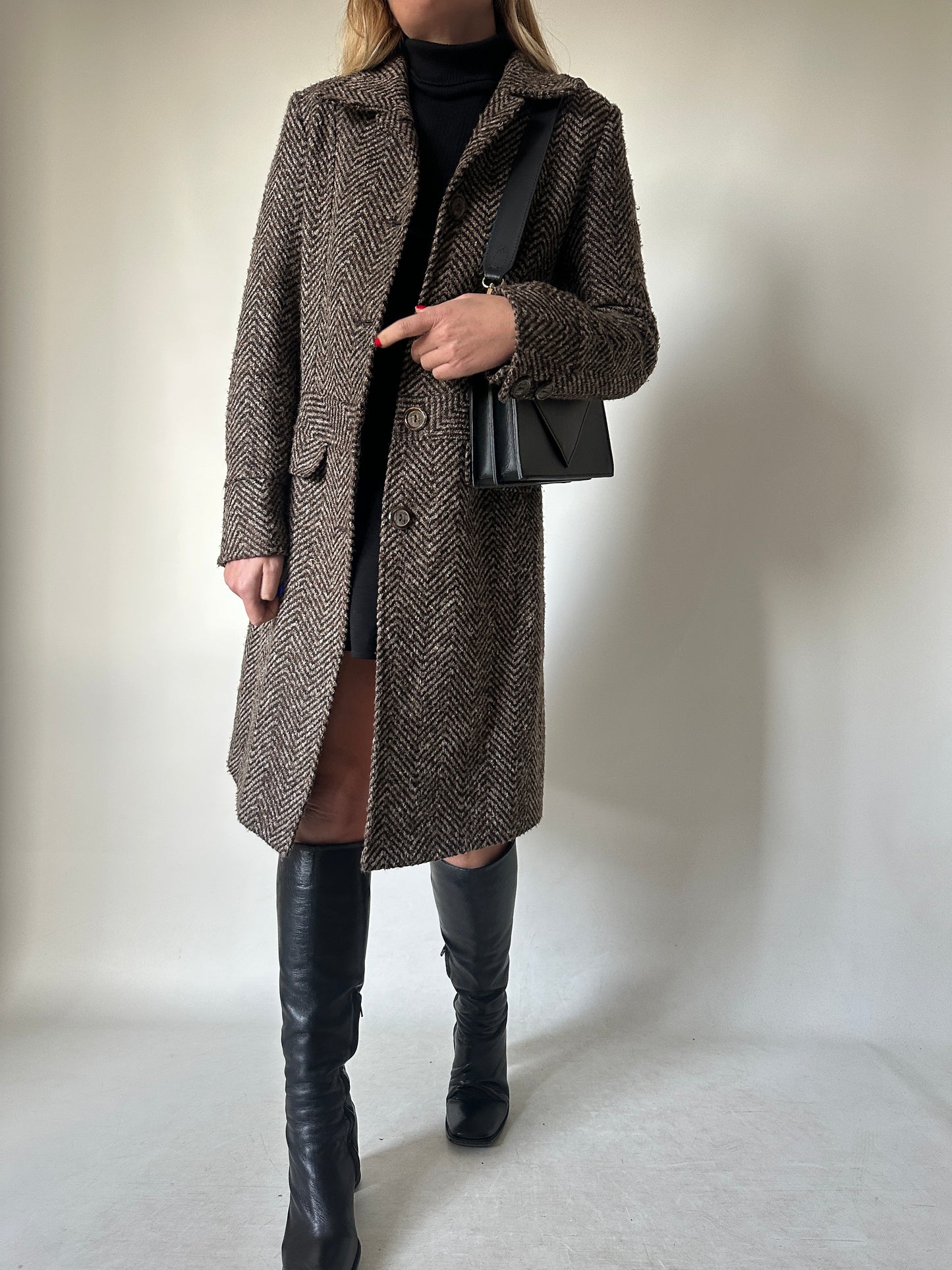 Chocolate herringbone petite coat