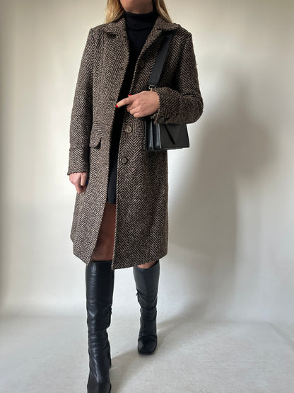Chocolate herringbone petite coat