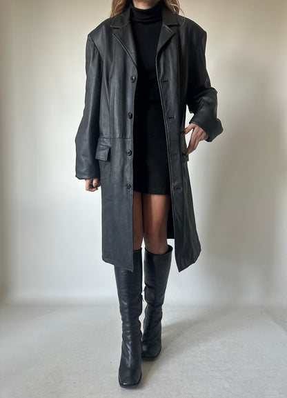 Long leather black coat