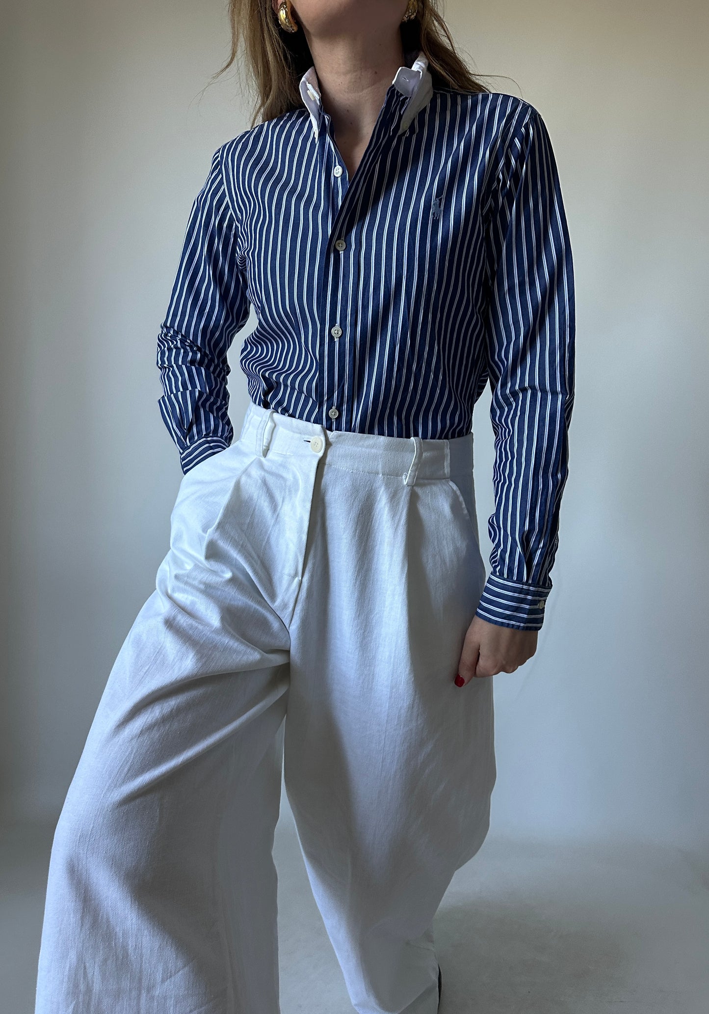 RALPH LAUREN blue striped petite shirt