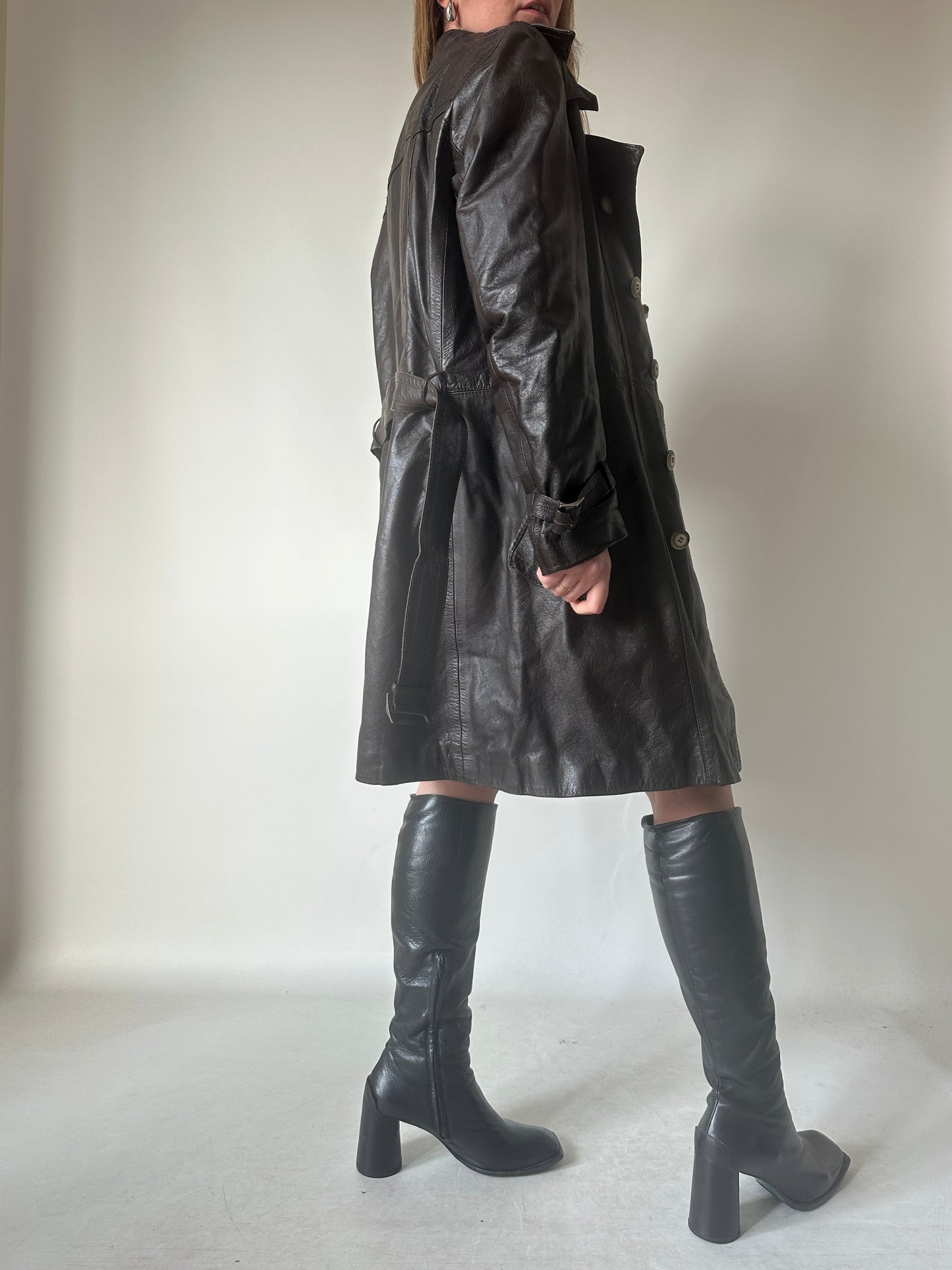 Chocolate leather trench with belt