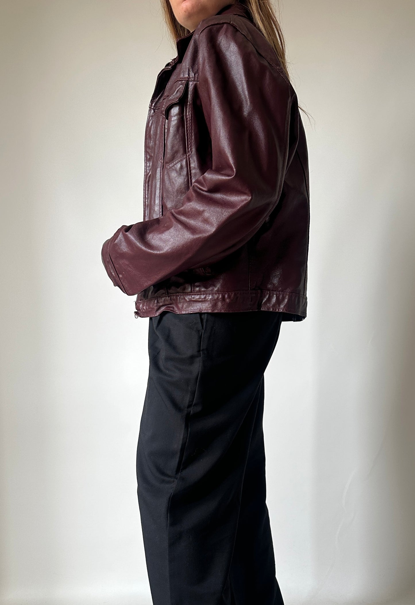 Burgundy minimal leather jacket
