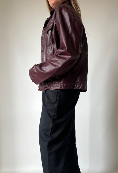 Burgundy minimal leather jacket