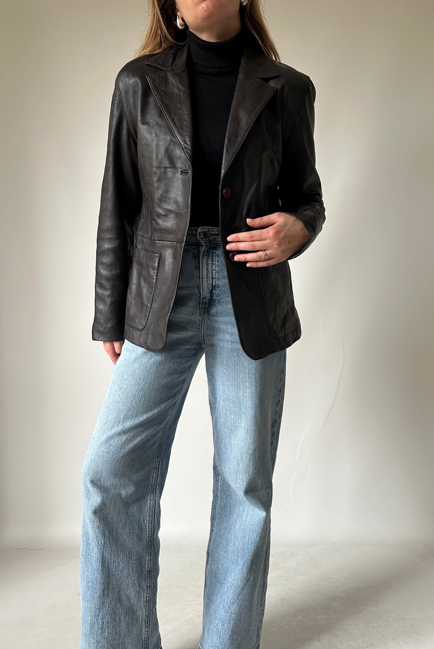 Nappa chocolate leather blazer