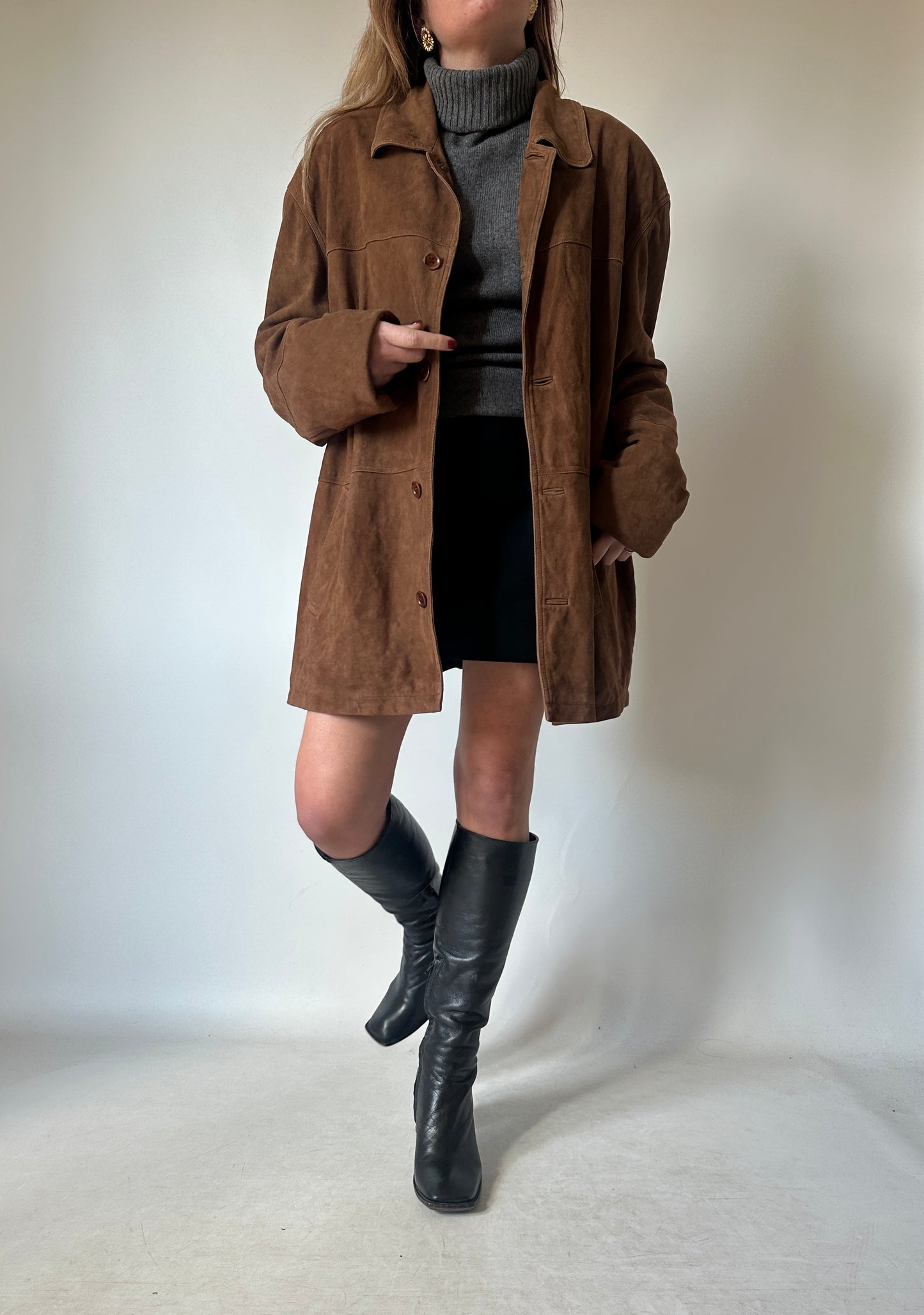 Chocolate oversize real suede jacket