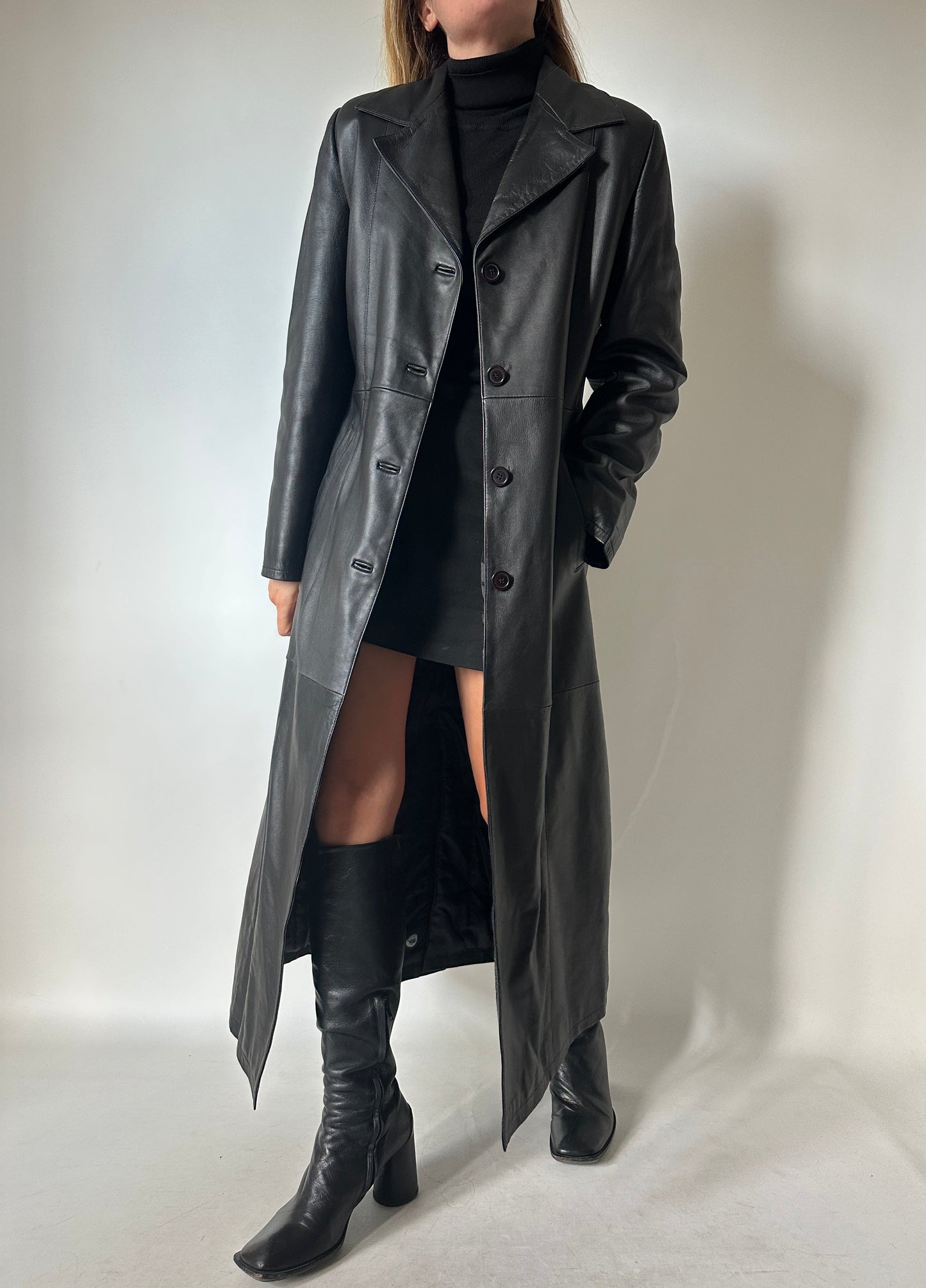 Iconic extra long leather trench