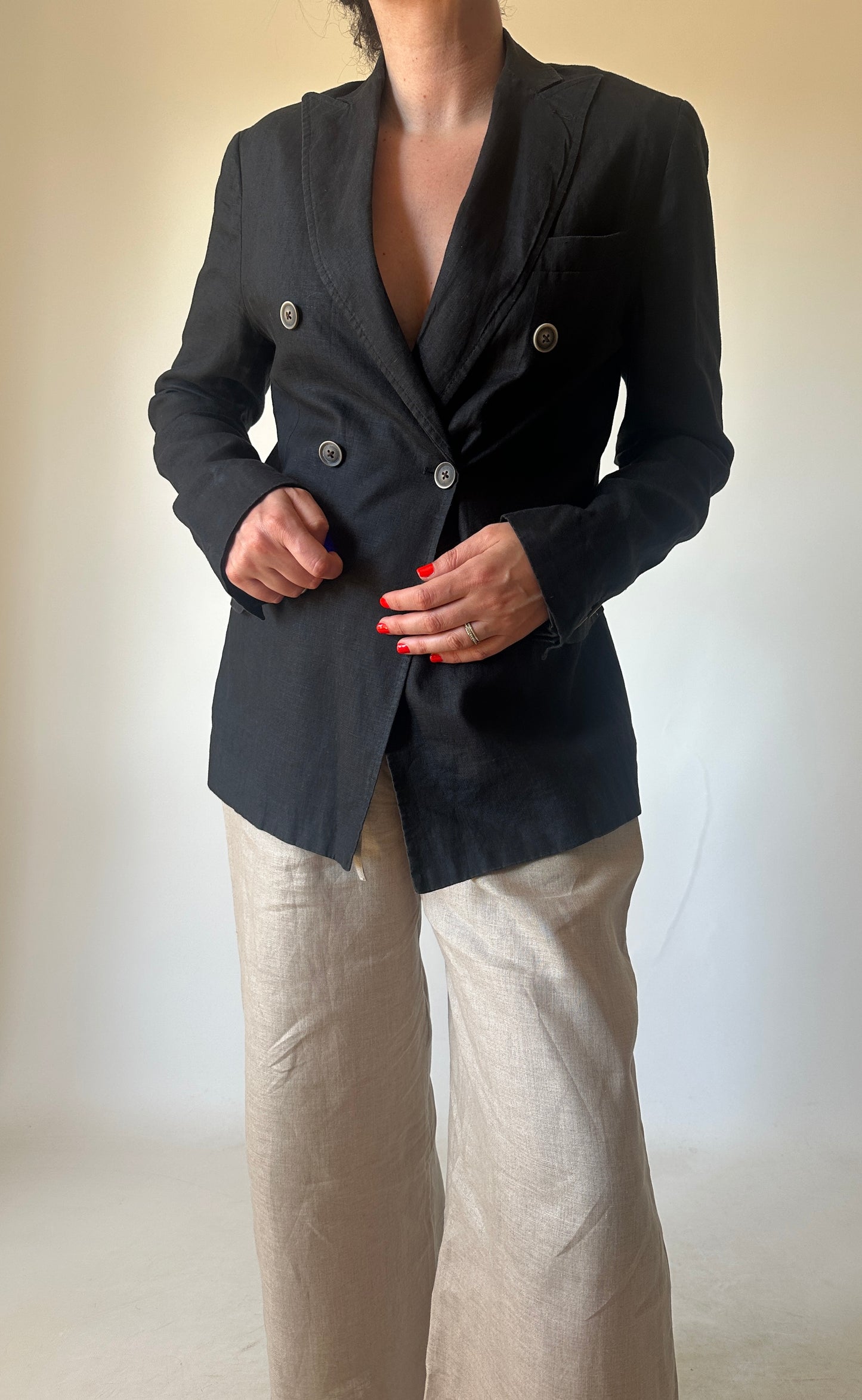 Blazer petite in lino nero