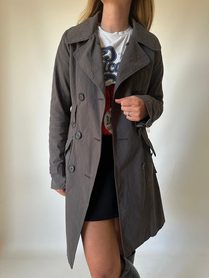 Grey slim cotton trench