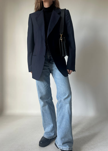 Minimal navy pinstriped blazer