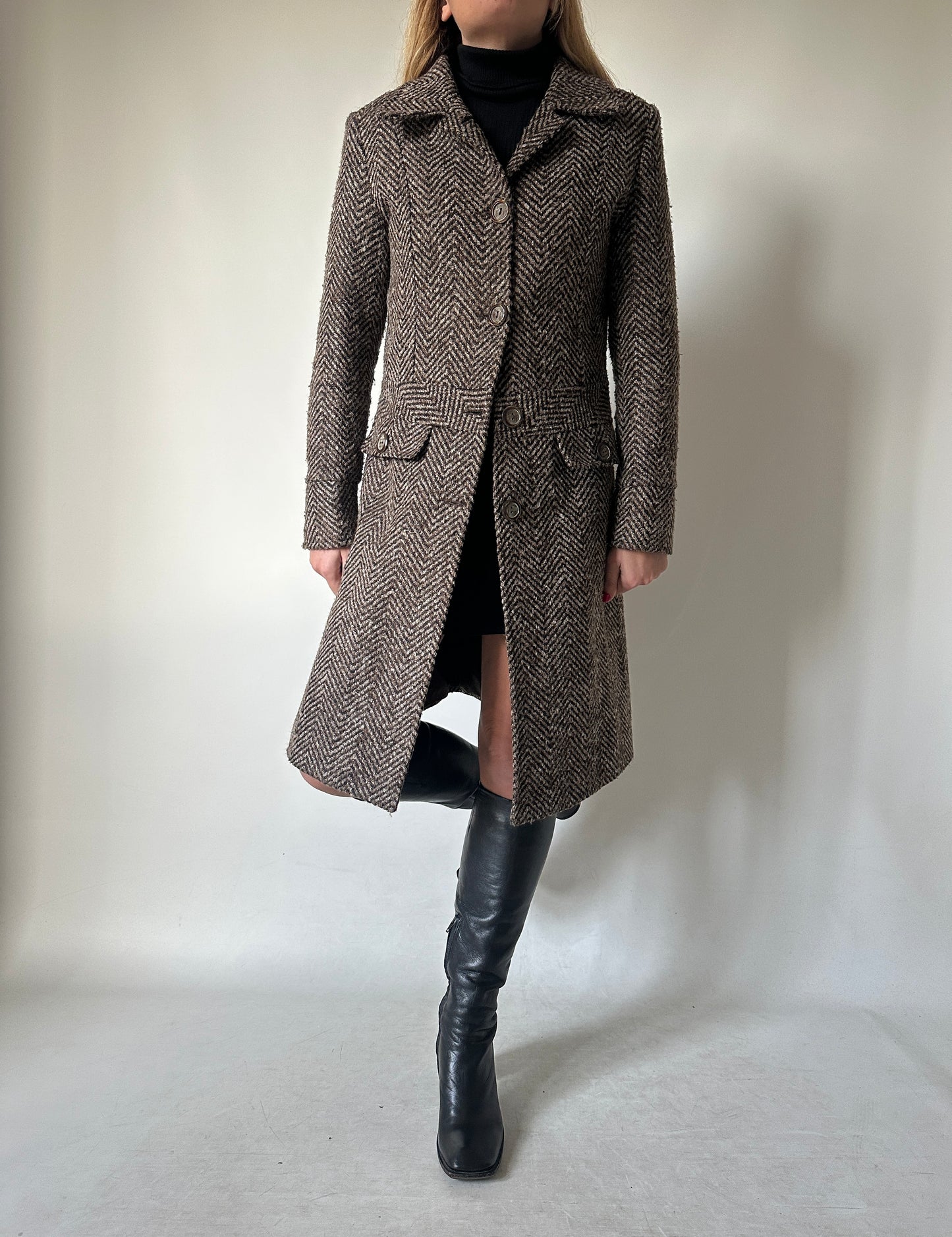 Chocolate herringbone petite coat