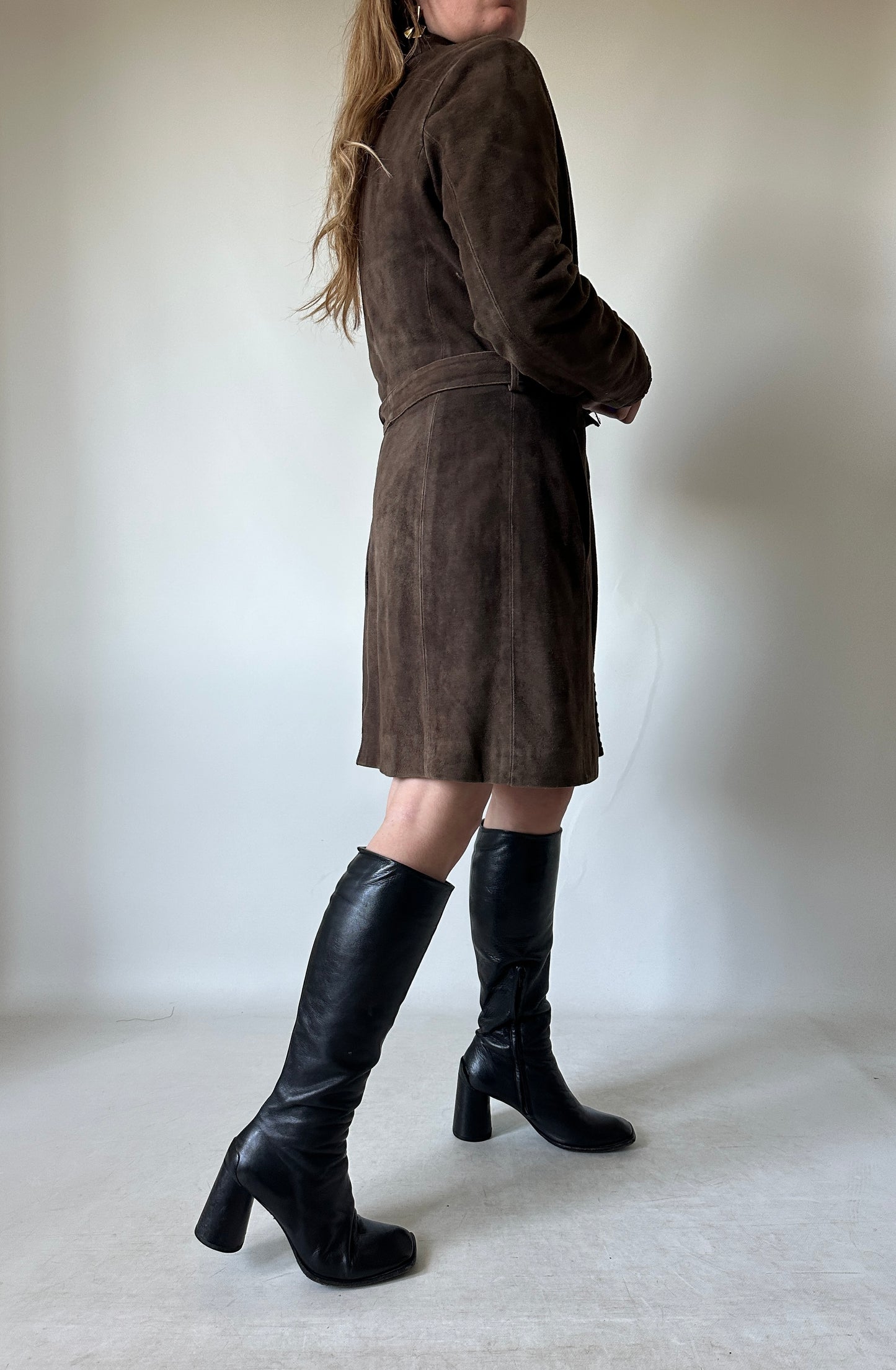 Unique chocolate suede leather trench