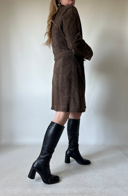 Unique chocolate suede leather trench
