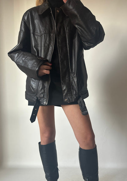 Beautiful leather dark chocolate biker