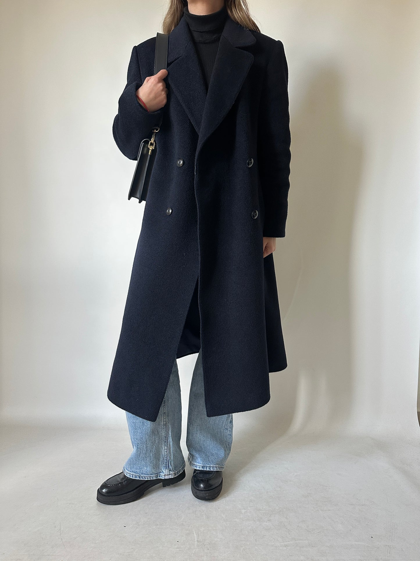 Tailored double-breast wool navy coat