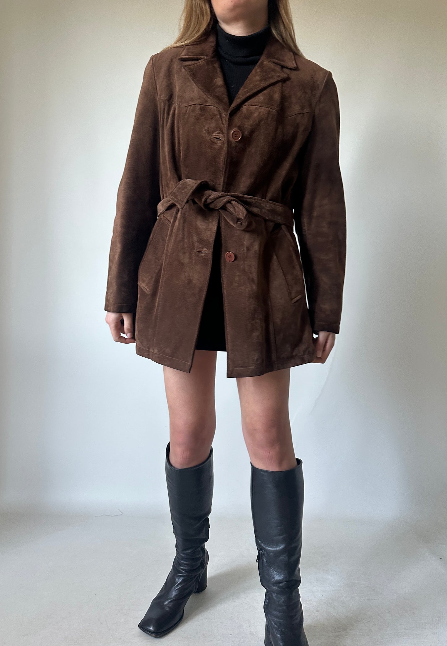 Chocolate suede jacket with belt