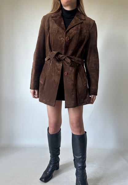 Chocolate suede jacket with belt